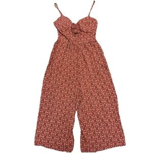 Y2K Boho Rust Jumpsuit Wide Leg Festival Cottagecore Medium